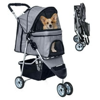 YRLLENSDAN Foldable Pet Stroller, Dog Stroller Small Dogs 3 Wheel Pet Carriers for Small Dogs with Wheels Cat Stroller w/Storage Basket for Medium Dogs