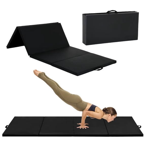 YRLLENSDAN Foldable Yoga Mat Thick, 4"x8"x2" Portable Leather Exercise Mat, Gymnastics Mats with Carrying Handles for Home Gym Yoga Pilates Tumbling MMA Core Training, Black