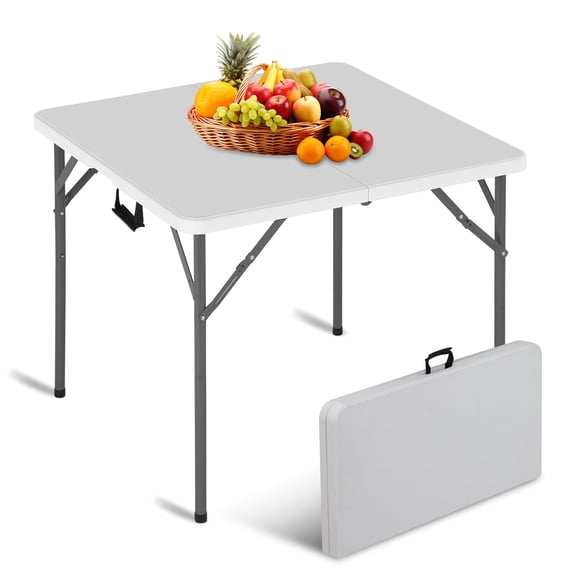 YRLLENSDAN Folding Card Table, 34" Square Foldable Plastic Table with Carrying Handle for Indoor, Outdoor, Party, Dining, Wedding, Events, Picnic, Camping, White