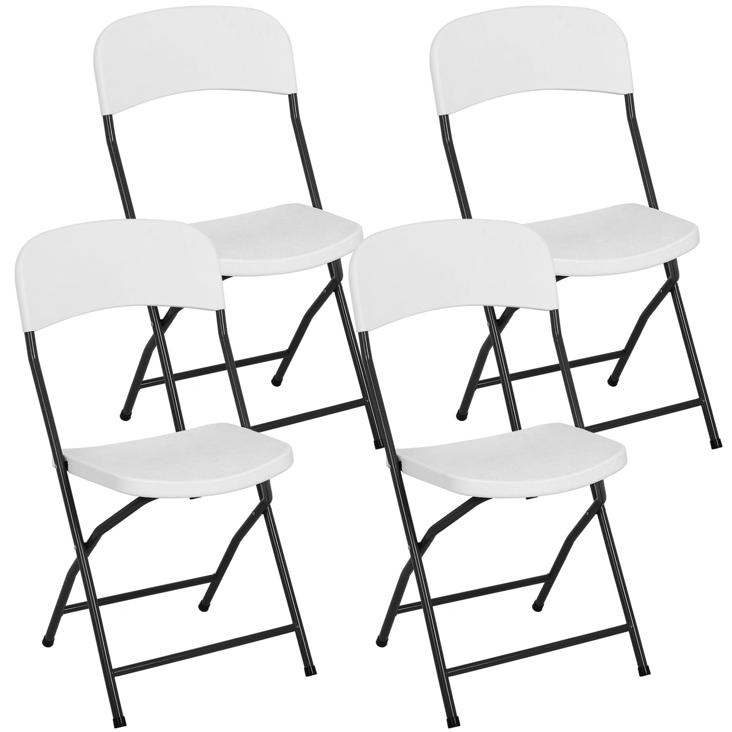 White Foldable Plastic and Metal Outdoor Chairs with Cushions, Set of 4