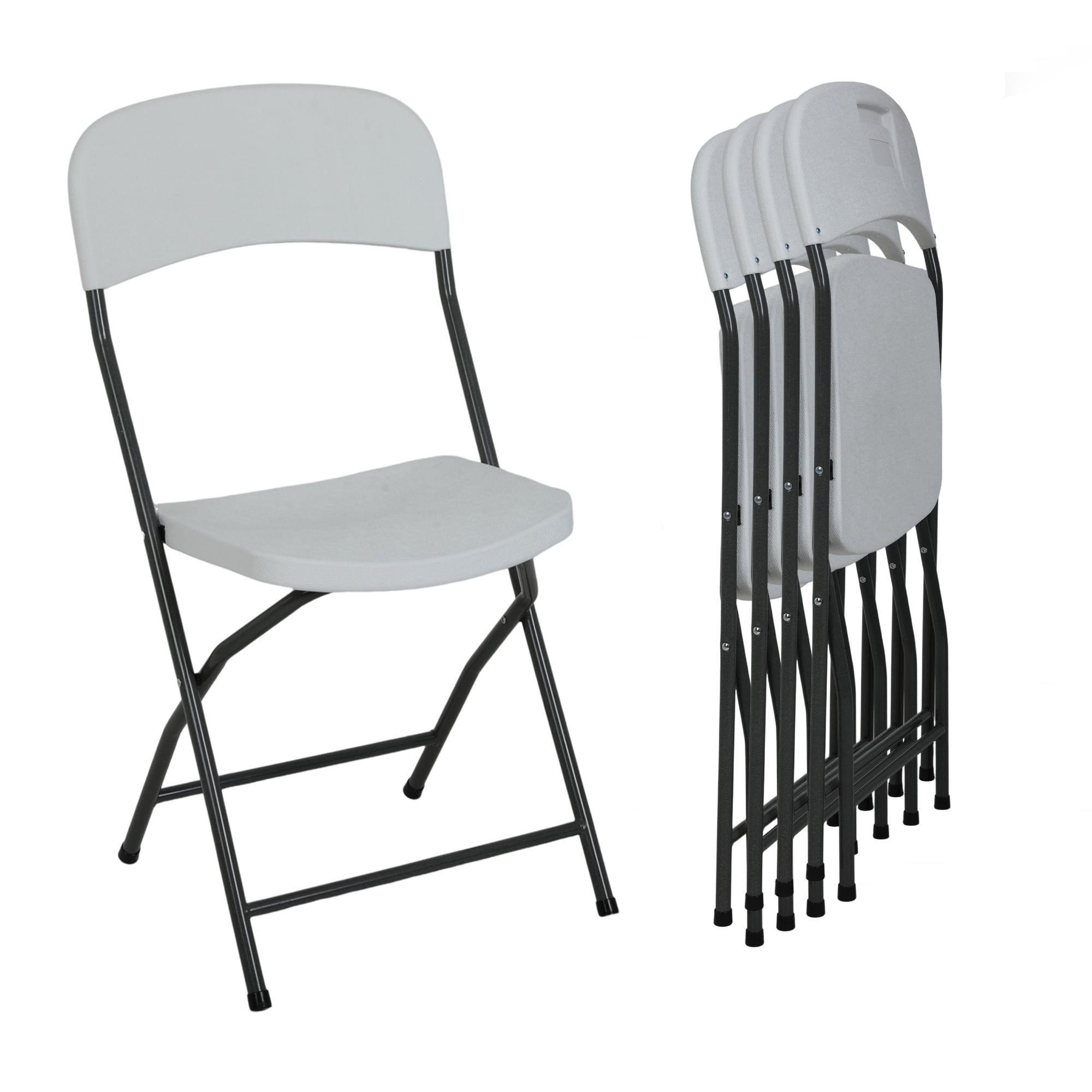 White Foldable Plastic and Metal Outdoor Chairs with Cushions, Set of 4