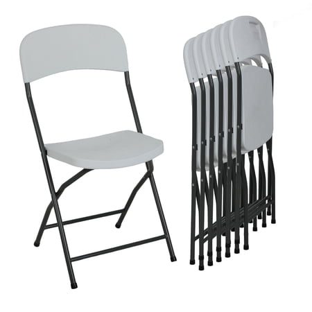 YRLLENSDAN Folding Chairs Set of 6 Outdoor Plastic Chairs Portable Foldable Metal Folding Chairs with Metal Frame HDPE Backrest and Seat Cushion 265 LBS Capacity for Indoor Outdoor Use, White