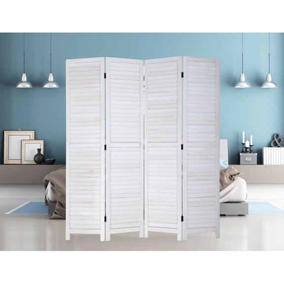 YRLLENSDAN Folding Decorative Room Dividers,5.75 Ft Tall Retractable Wood Privacy Screen,4 Panel Indoor Office Divider for Home,Office,Bedroom, White