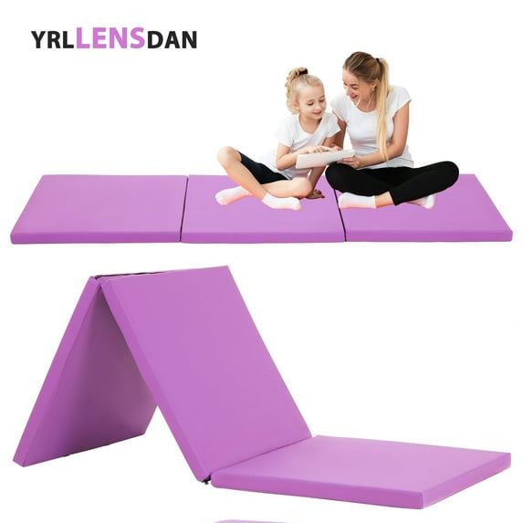 YRLLENSDAN Folding Gymnastics Mat Thick Exercise Mat for Home Workout Leather Tumbling Mat for Gymnastics for Home Schooling and Daycare Cheer Mat Foldable Gym Mat for Kids 2×6 ft,Purple