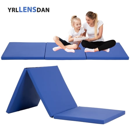 YRLLENSDAN Folding Gymnastics Mat Thick Exercise Mat for Home Workout Leather Tumbling Mat for Gymnastics for Home Schooling and Daycare Cheer Mat Foldable Gym Mat for Kids 2×6 ft,Blue
