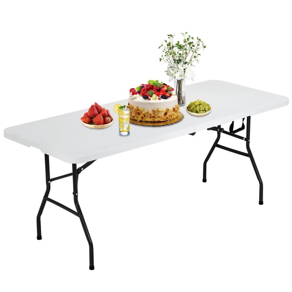 YRLLENSDAN,Folding Table 6FT,Folding Dining Table,Portable Table Camping,Plastic Long Table,with Carrying Handle,Suitable for Outdoor Use,White