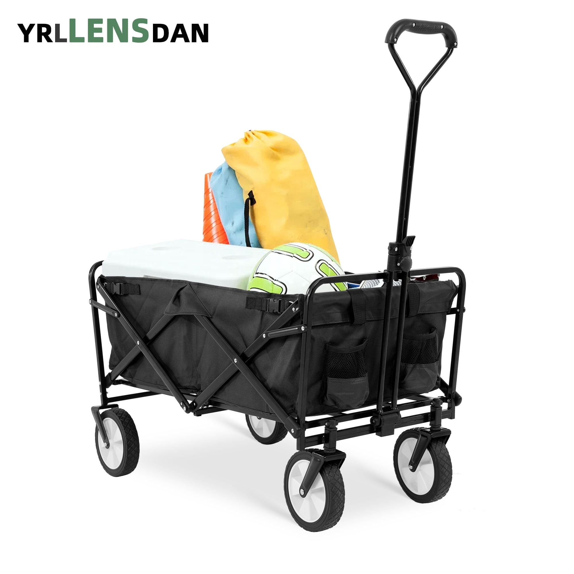 YRLLENSDAN Folding Wagon with Wheels Foldable Wagon Grocery Wagon Outdoor Wagon Cart Portable Wagon Utility Wagon for Camping Beach Sports Wagon,Black