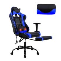 YRLLENSDAN Gaming Chair Office Chair Desk Chair Massage PU Leather Recliner Racing Chair with Headrest Armrest Footrest Rolling Swivel Task PC Ergonomic Computer Chair for Back Support, Blue