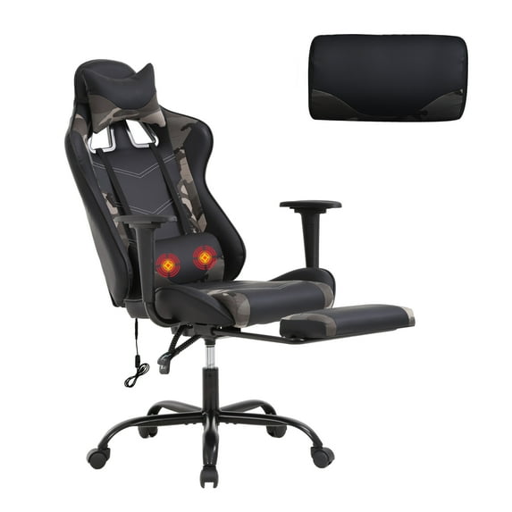 YRLLENSDAN Gaming Chair Racing Office Chair Ergonomic Desk Chair Massage PU Leather Recliner PC Computer Chair with Lumbar Support Headrest Armrest Footrest Rolling Swivel Task Chair for Adults, Camo