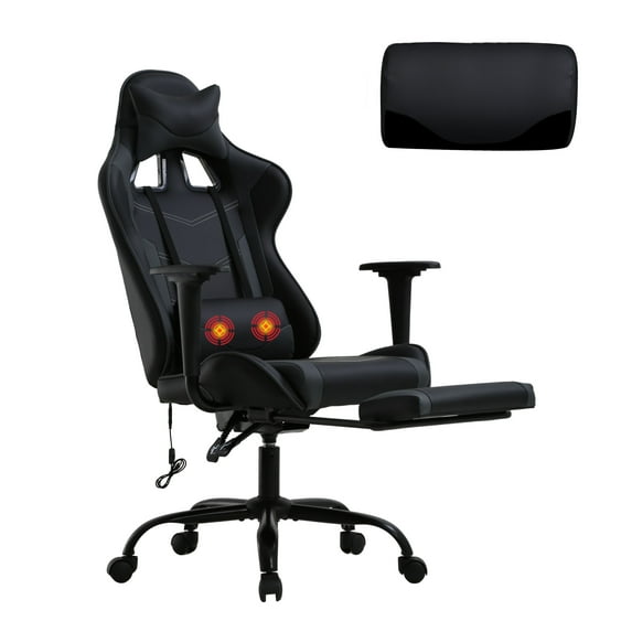 YRLLENSDAN Gaming Chair Racing Office Chair Ergonomic Desk Chair Massage PU Leather Recliner PC Computer Chair with Lumbar Support Headrest Armrest Footrest Rolling Swivel Task Chair, Black