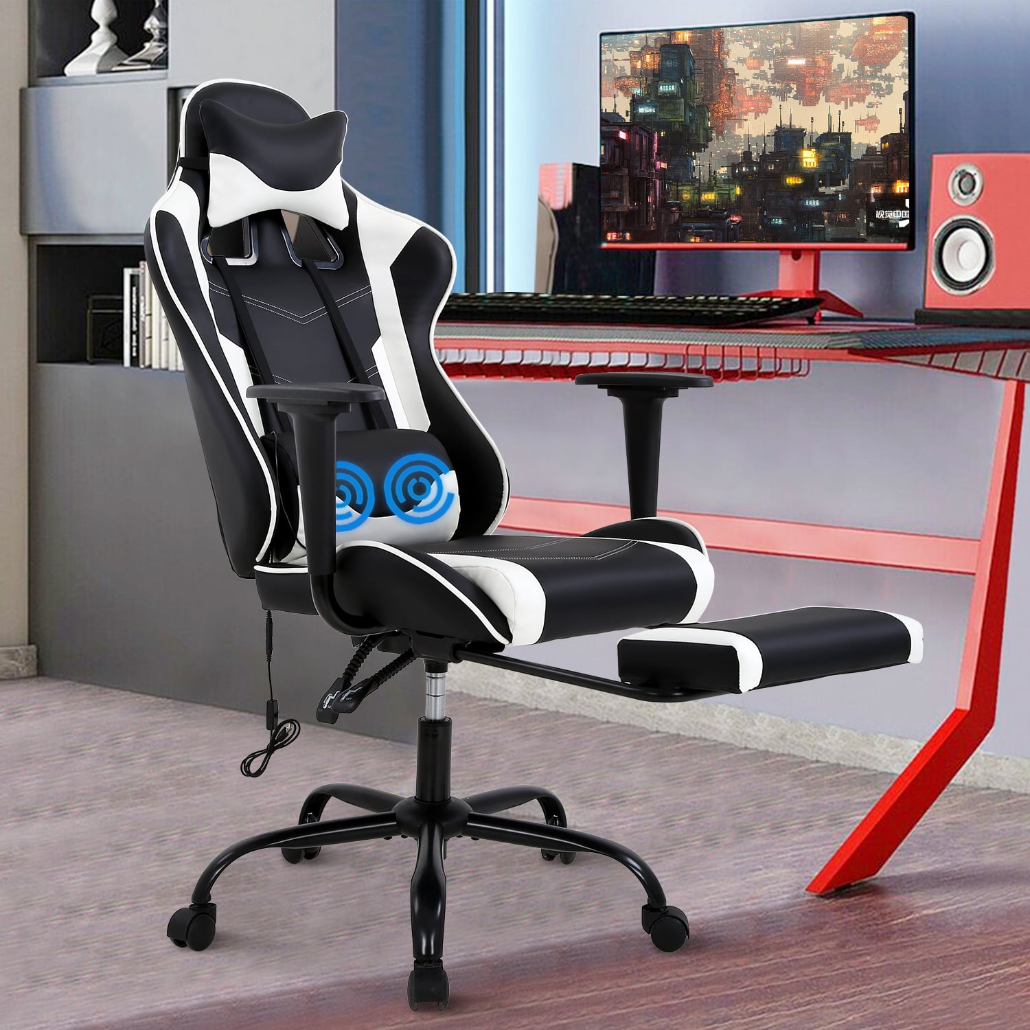 YRLLENSDAN Gaming Chair Racing Office Chair Ergonomic Desk Chair Massage PU Leather Recliner PC Computer Chair with Lumbar Support Headrest Armrest