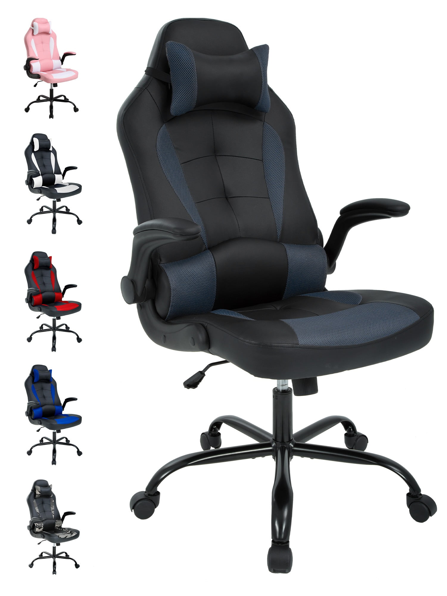 YRLLENSDAN Gaming Chairs，Office Gaming Chair with Lumbar Support Flip Up Arms Headrest Swivel Rolling Adjustable Computer Chair Racing Chair Gaming Chair for Adults Teens, Grey