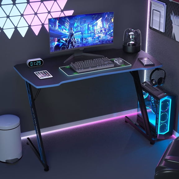 YRLLENSDAN,Gaming Computer Desks,Gaming Pc Desk,Computer Table Desk,Headphone Hook,Z-Shaped Steel Leg,47 Inch,Blue and Red