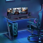 YRLLENSDAN Gaming Desk Z Shaped 47 inch Gaming Workstation Ergonomic Gaming Table PC Computer Desk with Headphone Hook for Game Players, Blue