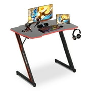 YRLLENSDAN Gaming Desk Z Shaped 48 inch Gaming Workstation Ergonomic Gaming Table PC Computer Desk with Headphone Hook, Red