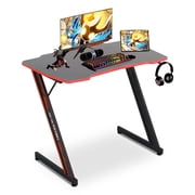 YRLLENSDAN Gaming Desk محطة عمل الكمبيوتر على شكل Z مكتب ألعاب مريح مع خطاف سماعة الرأس، أحمر