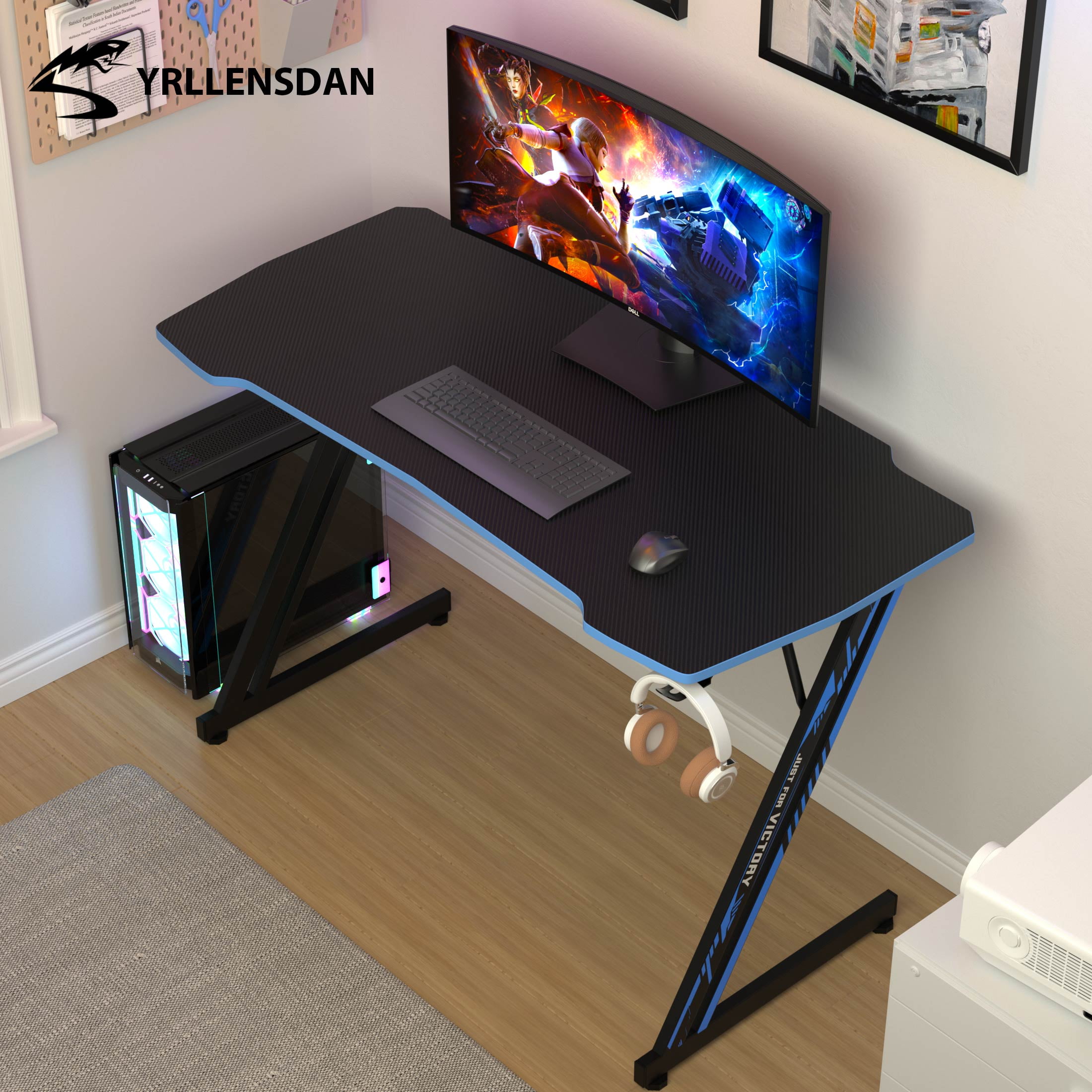 YRLLENSDAN Gaming Table with Headphone Hook, 47 inch Large Gaming ...