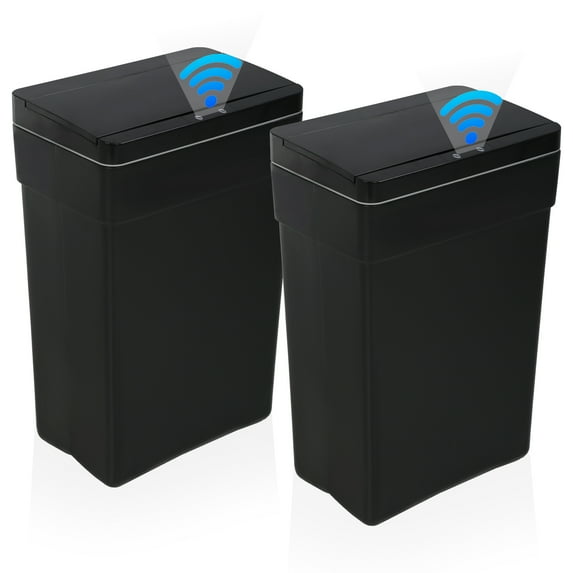 YRLLENSDAN Garbage Can 13 Gallon Tall Kitchen Trash Can Garbage Can with Lid Automatic Trash Cans Touchless for Bedroom Bathroom Home Office 50 Liter,2 Pack Black