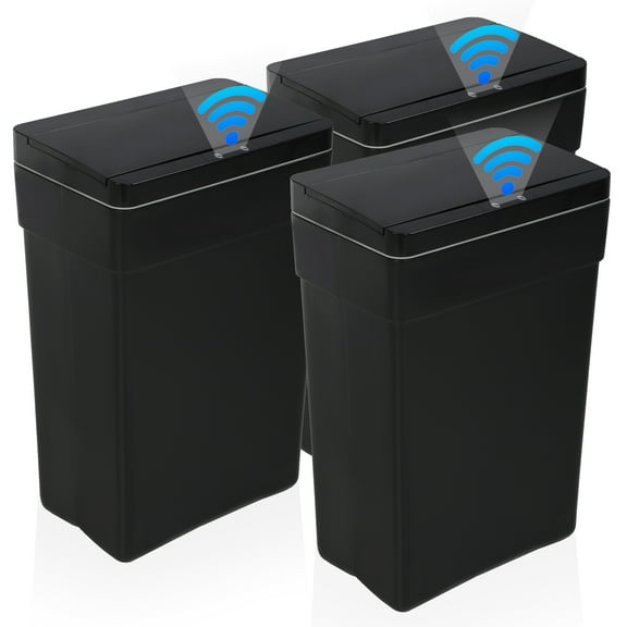 YRLLENSDAN Garbage Can 13 Gallon Tall Kitchen Trash Can Garbage Can with Lid Automatic Trash Cans Touchless for Bedroom Bathroom Home Office 50 Liter,3 Pack Black