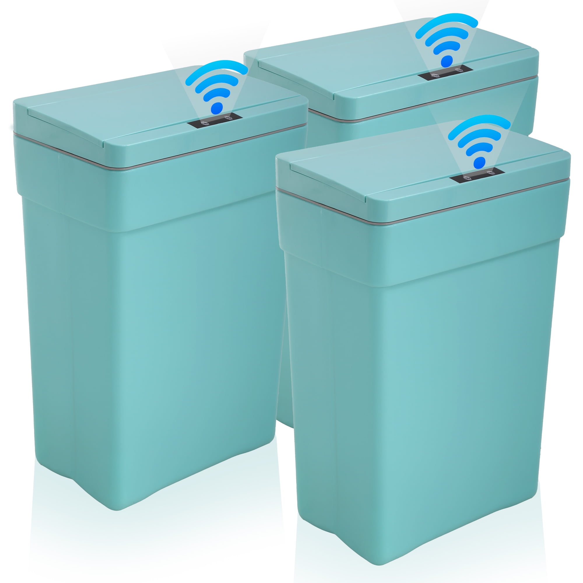YRLLENSDAN Garbage Can 13 Gallon Tall Kitchen Trash Can Garbage Can with Lid Automatic Trash Cans Touchless for Bedroom Bathroom Home Office 50 Liter,3 Pack Blue