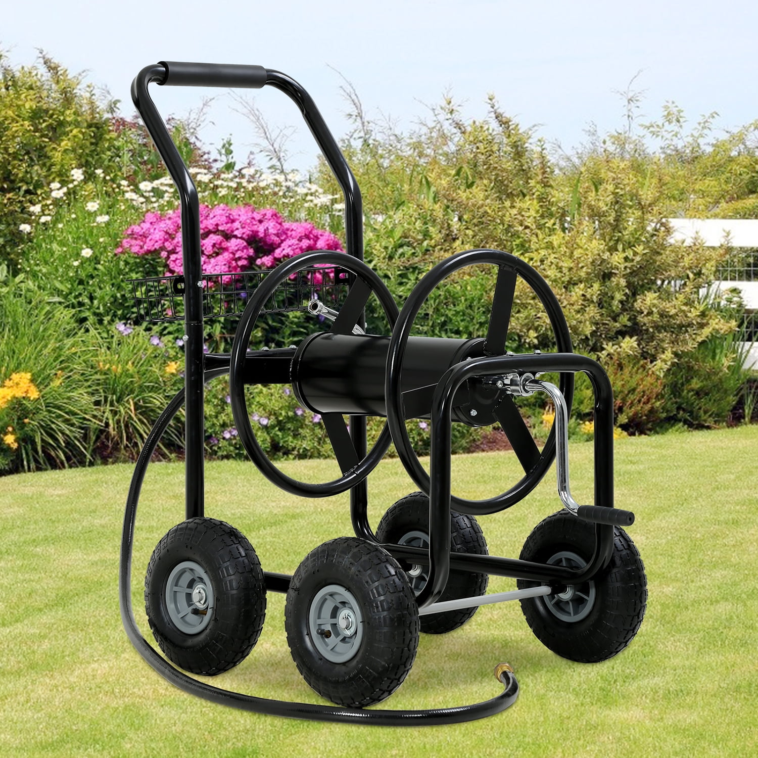 YRLLENSDAN Garden Hose Reel Cart with Wheels, Holds 300-Feet of 5/8 Hose  Capacity Outdoor Heavy Duty Water Hose Reel Cart Planting Lawn Sprinklers for  Yard - Tan 
