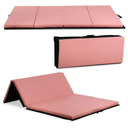 YRLLENSDAN Gymnastics Mat, 6x4 FT Foldable Tumbling Mat 4 Folding Mat 2 Inches Thick for Tumbling Stretching, Pink