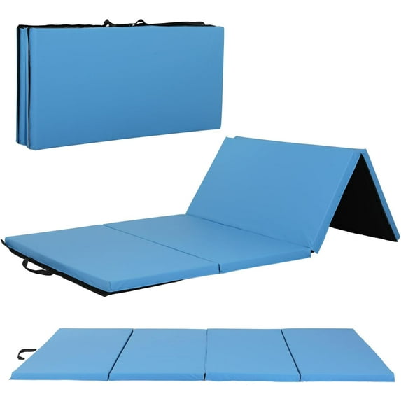 YRLLENSDAN Gymnastics Mat, 8x4 FT Foldable Tumbling Mat 4 Folding Mat 2 Inches Thick for Tumbling Stretching, Blue