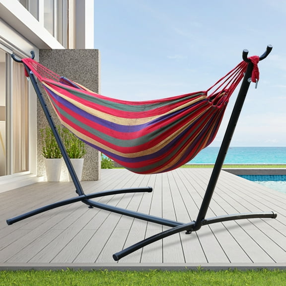 YRLLENSDAN Hammock with Stand Included, Double Hammock Hammock Stand Heavy Duty Portable Hammock Stand with Carrying Bag for Indoor Outdoor, Red