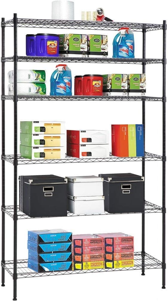Black Adjustable 6-Tier Metal Wire Shelving Unit