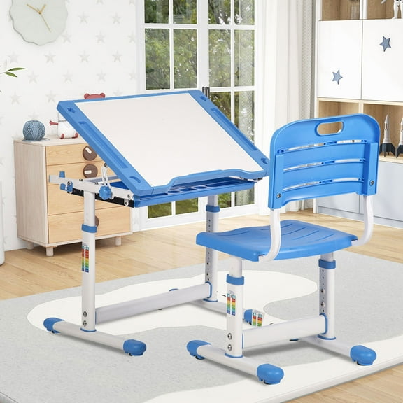 YRLLENSDAN Kids Desk and Chair Set Student Desk and Chair Set Height Adjustable Child Desk with Pull Out Drawer Storage,Multi-Function Study Desk and Chair for Writing, Reading and Drawing,Blue