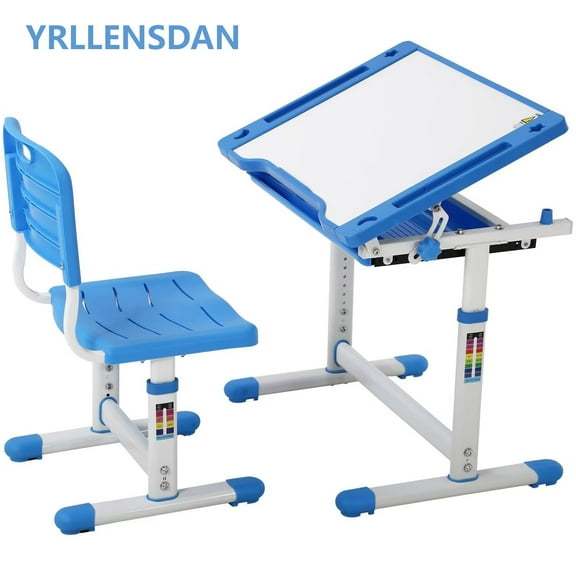 YRLLENSDAN,Kids Table and Chairs,Kids Desk and Chair Set,Toddler Table and Chair Set,Suitable for Children Aged 4 To 10,Adjustable Height,Blue