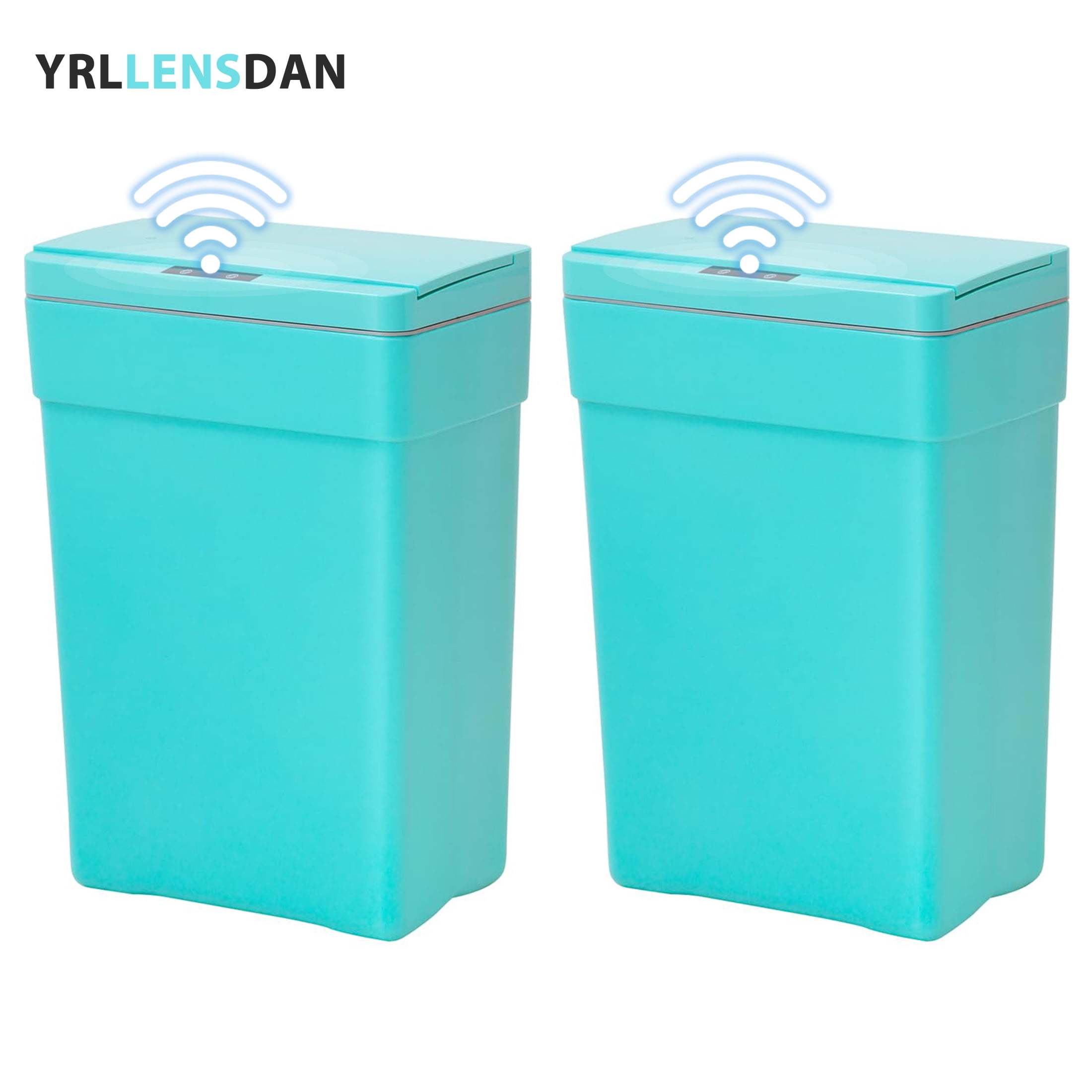 YRLLENSDAN Kitchen Trash Can 13 Gallon Bathroom Trash Can with Lid Automatic Trash Can Touchless With Motion Sensor ABS Plastic Trash Bin for Bedroom Garbage Can 2 pack,Teal