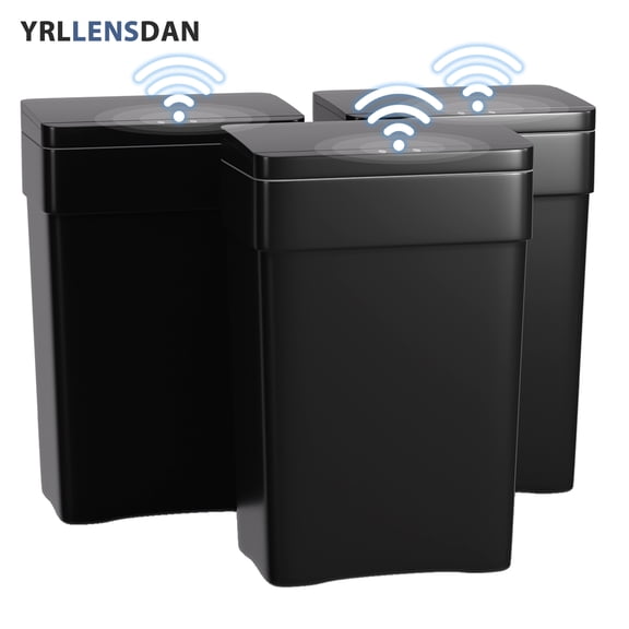 YRLLENSDAN Kitchen Trash Can 13 Gallon Bathroom Trash Can with Lid Automatic Trash Can Touchless With Motion Sensor ABS Plastic Trash Bin for Bedroom Garbage Can 3 pack,Black