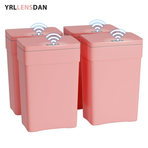 YRLLENSDAN Kitchen Trash Can 13 Gallon Bathroom Trash Can with Lid Automatic Trash Can Touchless With Motion Sensor ABS Plastic Trash Bin for Bedroom Garbage Can 4 pack,Pink