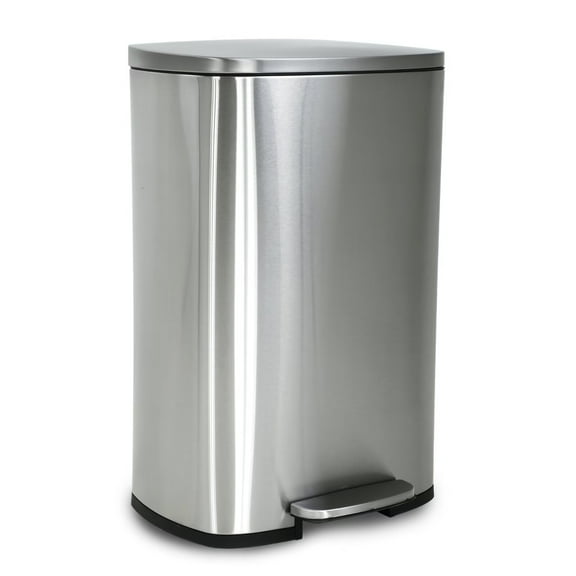 YRLLENSDAN,Kitchen Trash Can 13 Gallon,Kitchen Trash Can with Lid,Stainless Steel Trash Can,Simple Human Trash Can,with Foot Pedals,SS