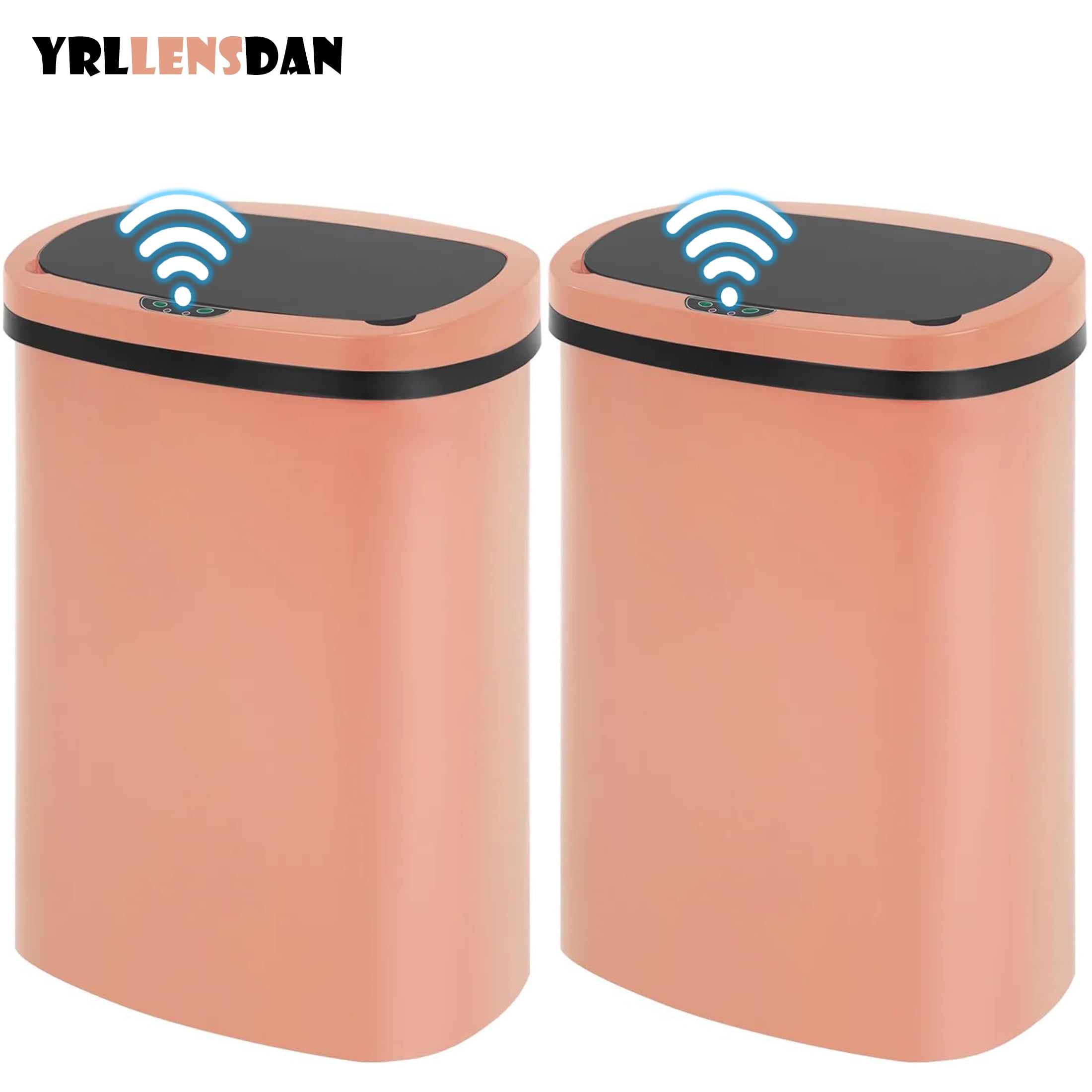 YRLLENSDAN Kitchen Trash Can 13 Gallon Size, Touchless Trash Can 13 Gallon, Motion Sensor Trash Can with Lid, Automatic Garbage Can 13 Gallon,Plastic Tall Trash Bin 2 Pack, Pink