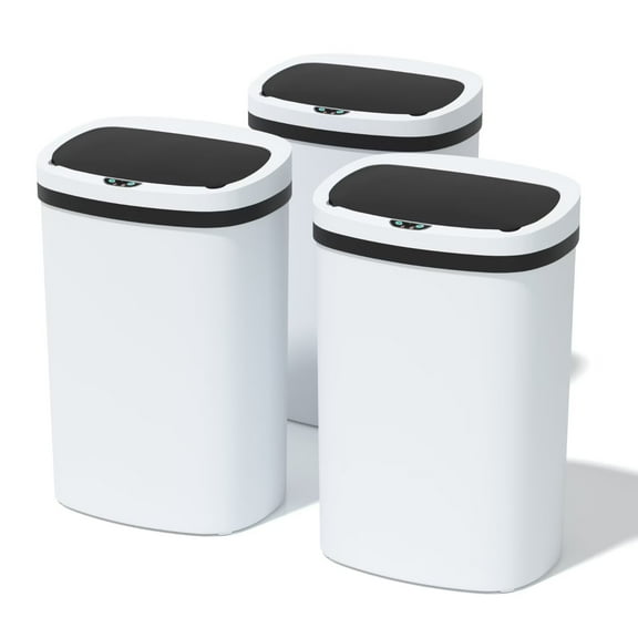 YRLLENSDAN 13 Gallon Trash Can Motion Sensor Touchless Automatic Garbage Cans with Lid and Odor Filter for Kitchen Bedroom Office Living Room, (White, 3)