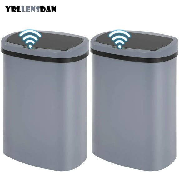 YRLLENSDAN Kitchen Trash Can 13 Gallon Size, Touchless Trash Can 13 Gallon, Motion Sensor Trash Can with Lid, Automatic Garbage Can 13 Gallon,Plastic Tall Trash Bin 2 Pack, Gray