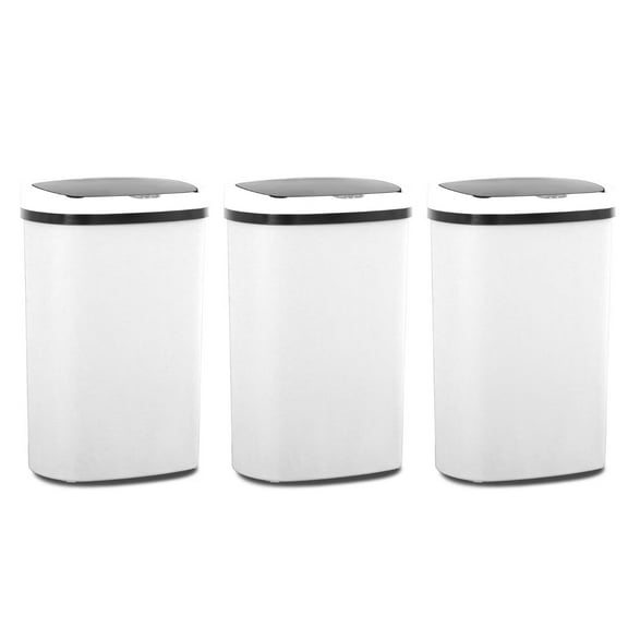 YRLLENSDAN,Kitchen Trash Cans 13 Gallon,Kitchen Garbage Can with Lid,Automatic Trash Cans Touchless,Simple Human Trash Can,White,3 Pack