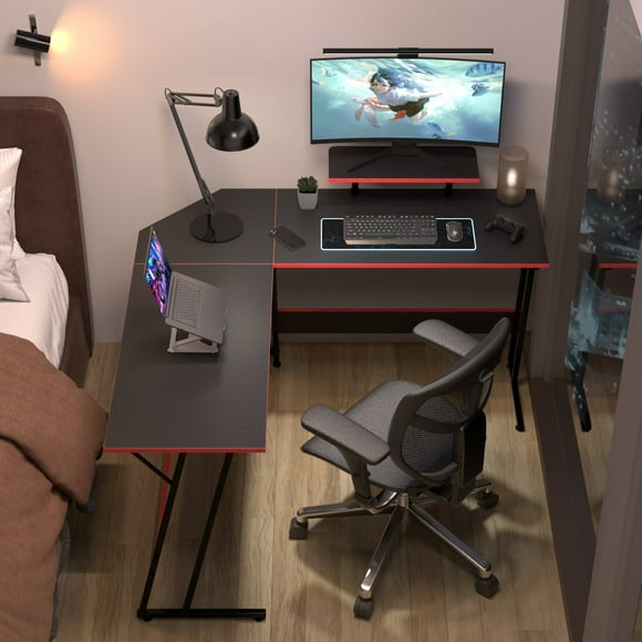 YRLLENSDAN L Shape Gaming Desk Table, 50 Inch Corner PC Gaming Desk with Monitor Stand, L-Shaped Computer Desk Table, Gamer Work Desk for Home Office, Black