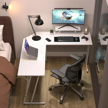 YRLLENSDAN L Shape Gaming Desk Table, 50 Inch Corner PC Gaming Desk with Monitor Stand, L-Shaped Computer Desk Table, Gamer Work Desk for Home Office, White