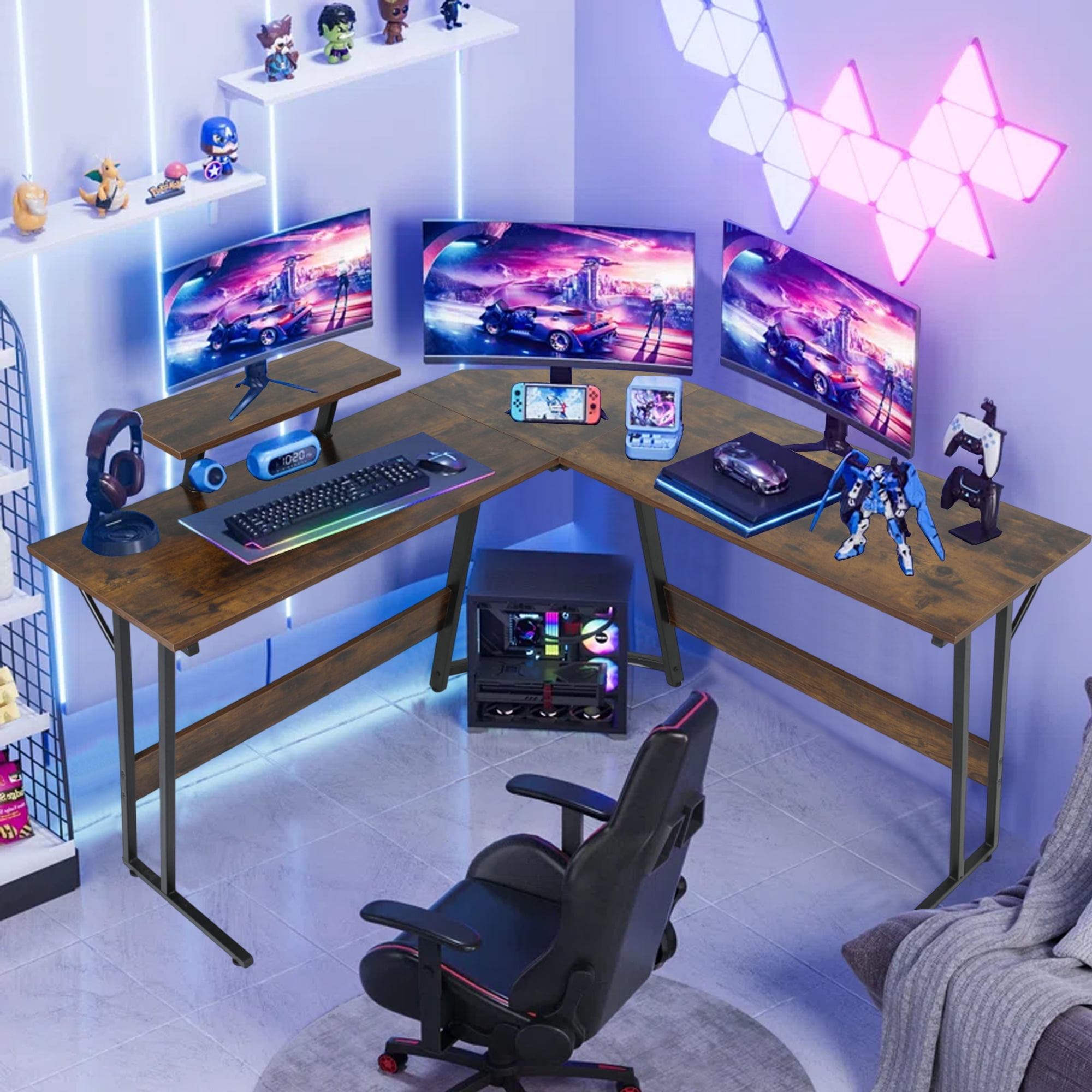 YRLLENSDAN L Shaped Computer Desk L Shaped Desks L Shaped Gaming Desks Gaming Table Corner Desk PC Desks for Home Office, Brown