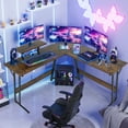 thumbnail image 1 of YRLLENSDAN L Shaped Computer Desk L Shaped Desks L Shaped Gaming Desks Gaming Table Corner Desk PC Desks for Home Office, Brown, 1 of 7