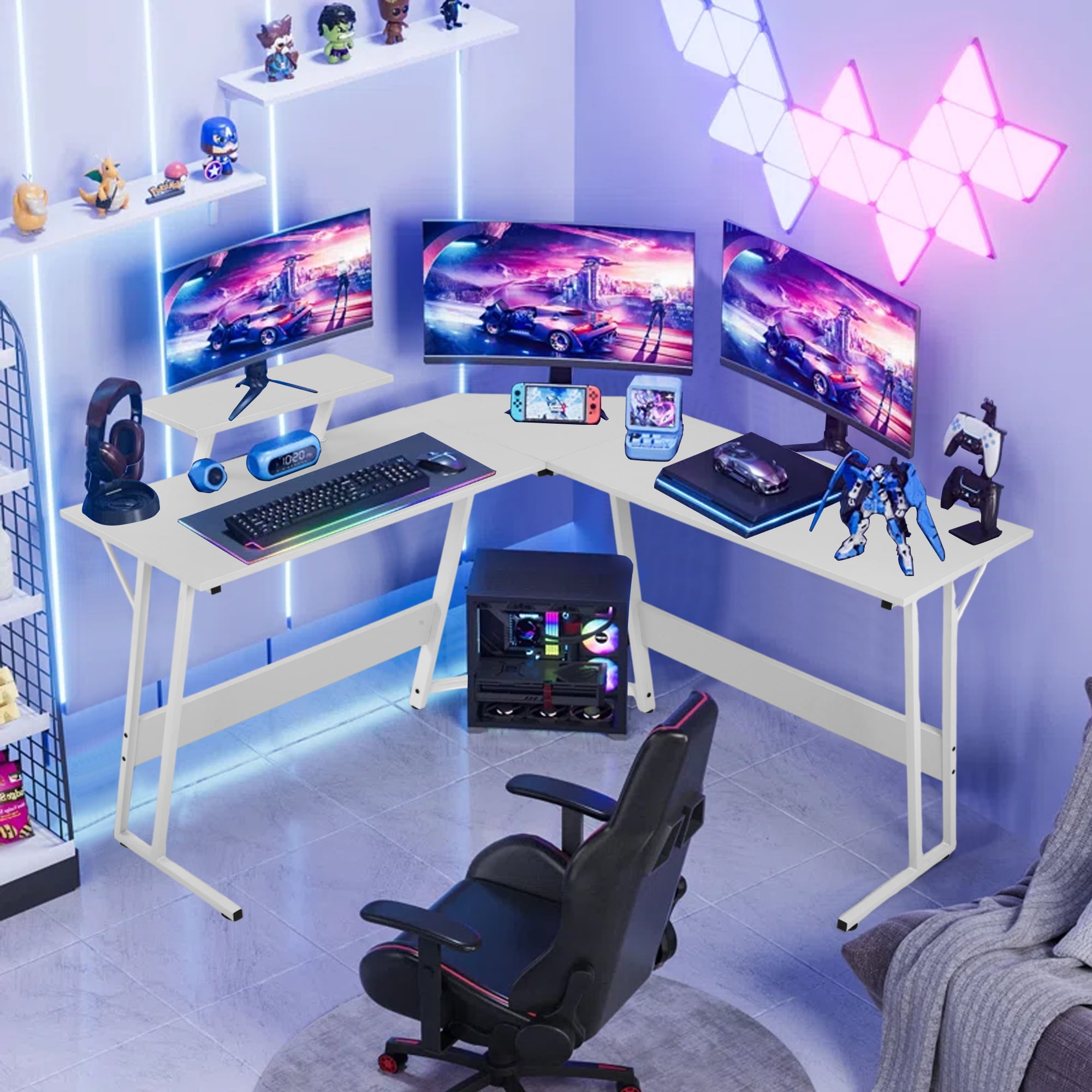 YRLLENSDAN L Shaped Computer Desk L Shaped Desks L Shaped Gaming Desks Gaming Table Corner Desk PC Desks for Home Office, White