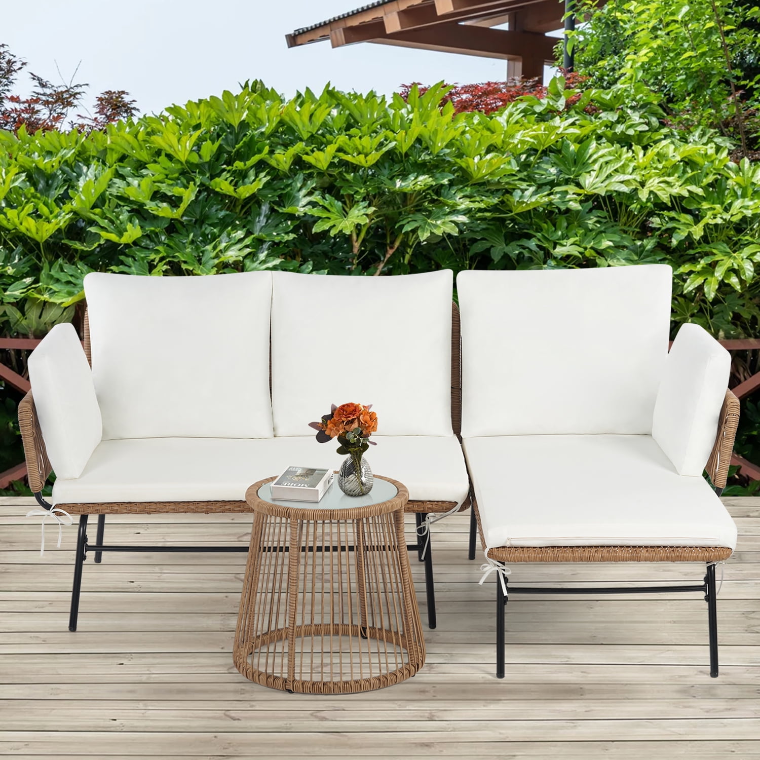 YRLLENSDAN L Shaped Patio Furniture, L Shaped Patio Couch Set w/ Cushions Side Table for