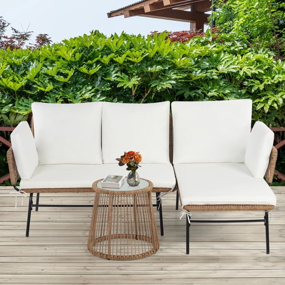 YRLLENSDAN L Shaped Patio Furniture, L Shaped Patio Couch Set w/ Cushions Side Table for Backyard Poolside Apartment Balcony Patio Sectional Set Patio Sofa Set Boho Patio Furniture