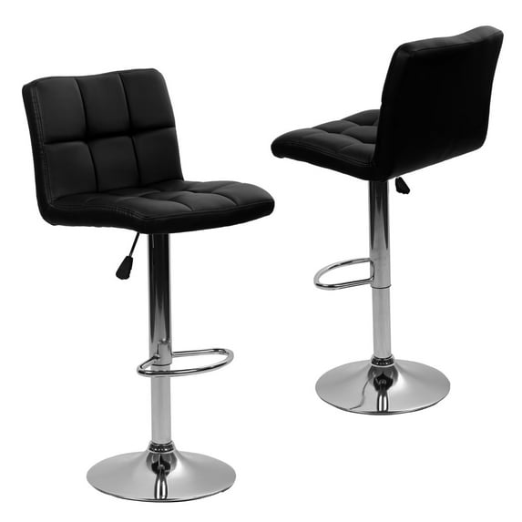 YRLLENSDAN Leather Adjustable Bar Stools with Back and Footrest Set of 2, Swivel Kitchen Counter Height Stools, Upholstered Armless Modern Dining Chairs, Black