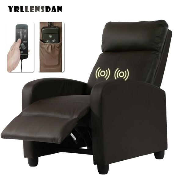 YRLLENSDAN Leather Recliner Chairs for Adults, Manual Push Back Recliner Chair, Massage Recliner Chair for Living Room, Single Sofa Chair Reclinable, Relaxing Home Theater Seating, Brown