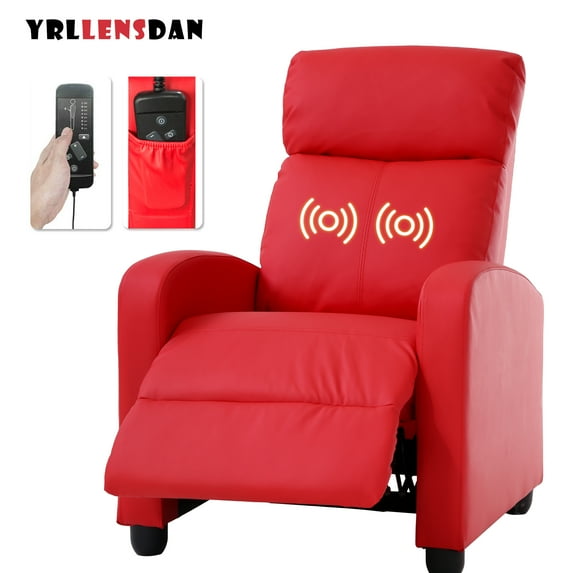 YRLLENSDAN Leather Recliner Chairs for Adults, Manual Push Back Recliner Chair, Massage Recliner Chair for Living Room, Single Sofa Chair Reclinable, Relaxing Home Theater Seating, Red