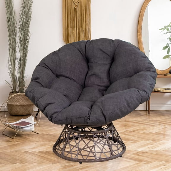 YRLLENSDAN,Living Room Chairs,Egg Chair Indoor,Oversized Round Chair,with a Cushion and a Metal Frame,360-Degree Rotation,Black